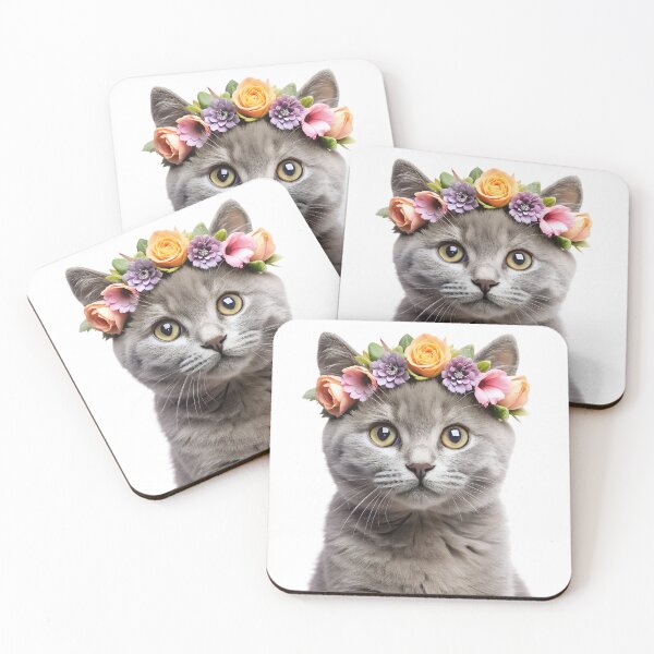 Item preview, Baby Chartreux cat wearing floral crown designed and sold by LazyOwlStore.