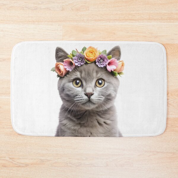 Item preview, Baby Chartreux cat wearing floral crown designed and sold by LazyOwlStore.