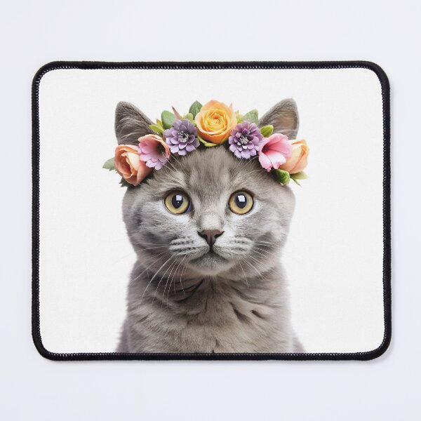 Item preview, Baby Chartreux cat wearing floral crown designed and sold by LazyOwlStore.
