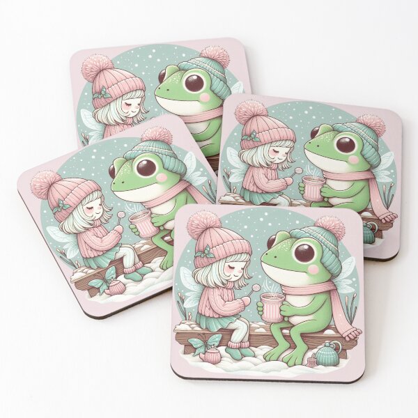 Item preview, Having a hot chocolate, frog and fairy girl, fairycore wintertime designed and sold by coloursforkids.
