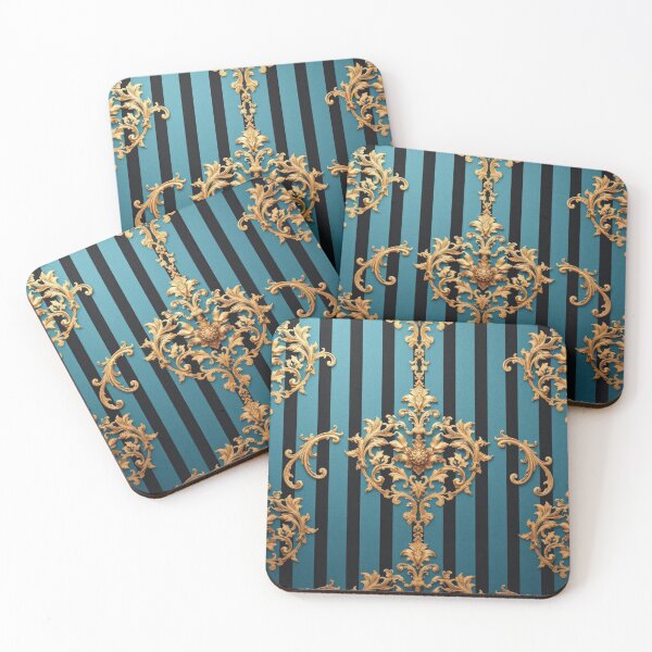 Item preview, Turquoise Black Striped Gold Damask designed and sold by DesignsByPrnces.