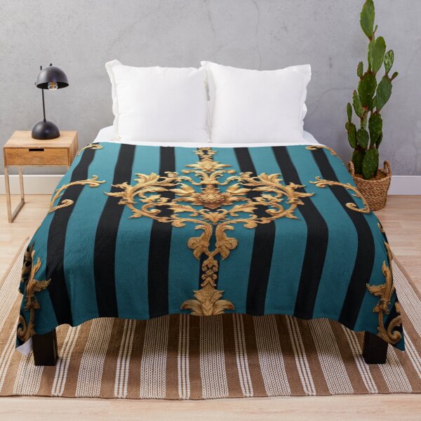 Item preview, Turquoise Black Striped Gold Damask designed and sold by DesignsByPrnces.
