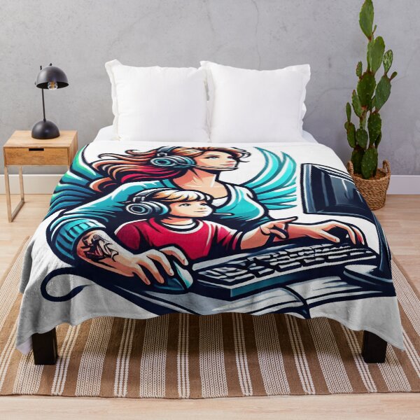 Item preview, Gamer Mum with her child at the computer and angel wings designed and sold by Salimgor Hangaround Music.
