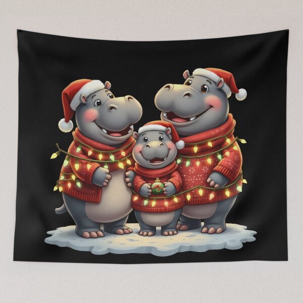 Aperçu de l'œuvre Hippo Christmas Lights Festive Family Holiday créée et vendue par VividBoldMerch.