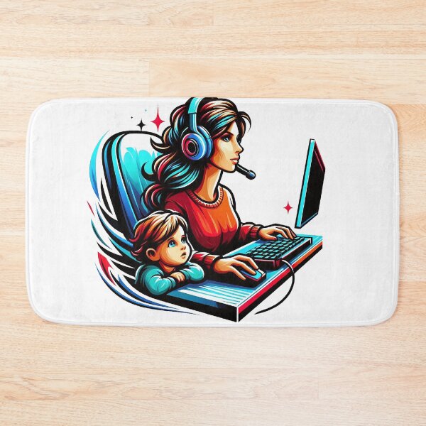 Item preview, Gamer Mum with her child at the computer home office designed and sold by Salimgor Hangaround Music.