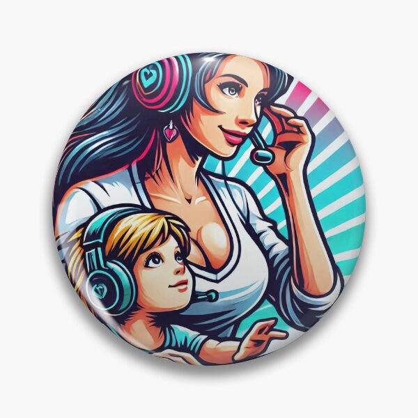 Item preview, Gamer Mum with her child at the computer Emblem 2 designed and sold by Salimgor Hangaround Music.