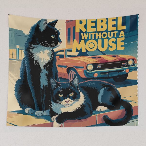 Item preview, Rebel Without a Mouse (Rebel Without a Cause poster with cats) designed and sold by clon-dot-net.