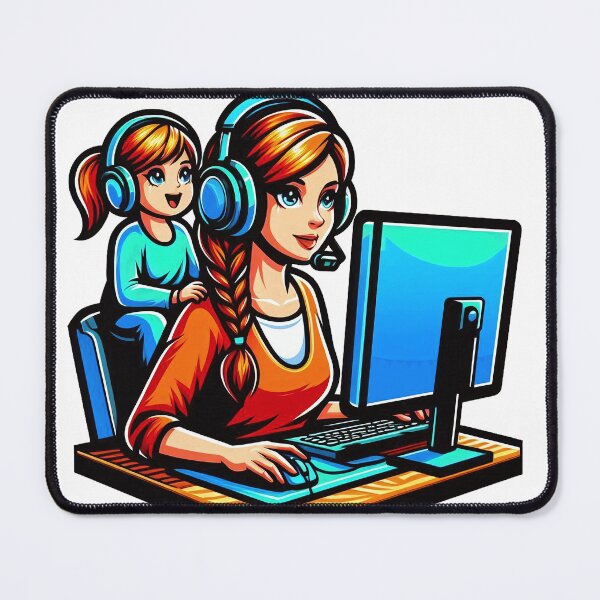 Item preview, Gamer Mum with her child at the computer home office designed and sold by Salimgor Hangaround Music.