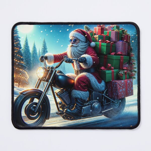 Item preview, Santa Claus rides a motorbike through the winter landscape with gifts designed and sold by 4Seasons.