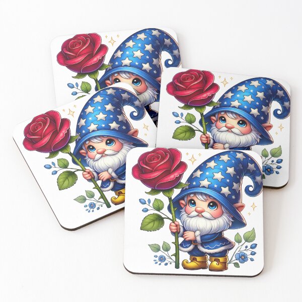 Item preview, Whimsical Wizard Gnome Holding a Giant Red Rose Art designed and sold by lubushop1.