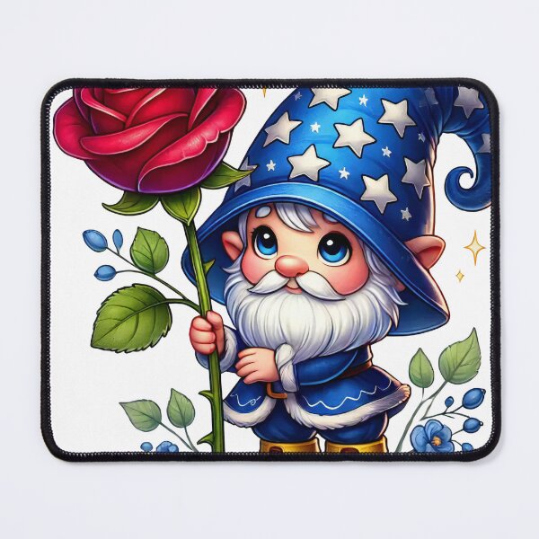 Item preview, Whimsical Wizard Gnome Holding a Giant Red Rose Art designed and sold by lubushop1.