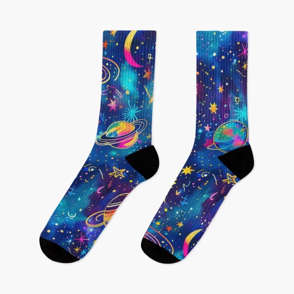 Item preview, Neon blue and purple space galaxy planets and starry night moon  designed and sold by cocomelon168.