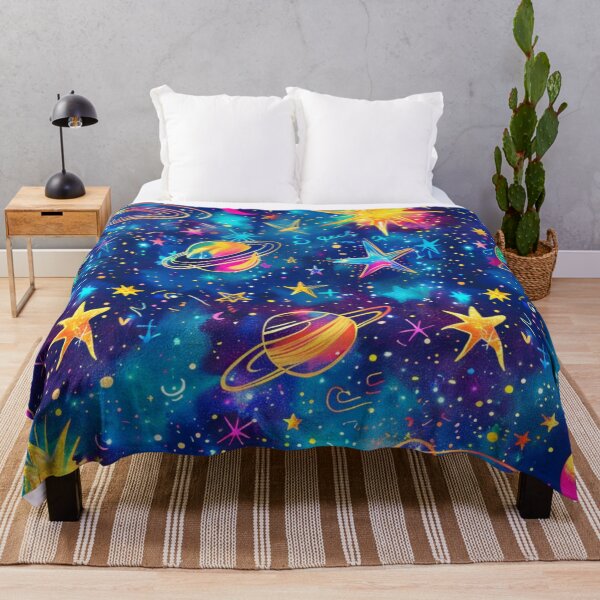 Item preview, Neon blue and purple space galaxy planets and starry night moon designed and sold by cocomelon168.