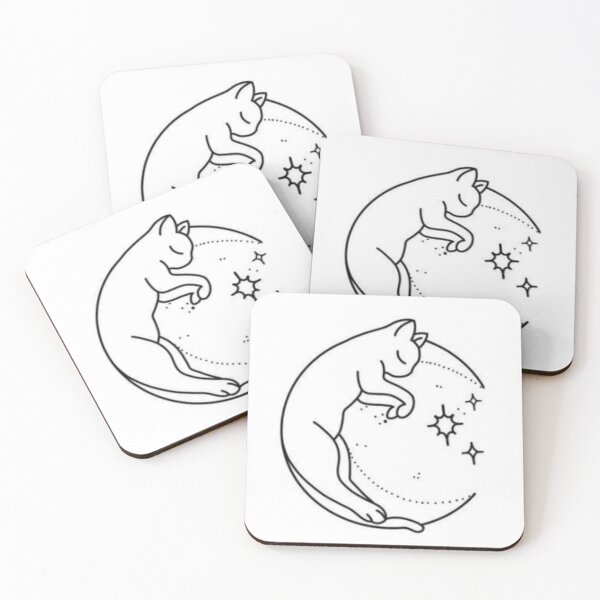 Item preview, Sleeping Cat with Moon and Stars, Black and White designed and sold by Ellecher23.