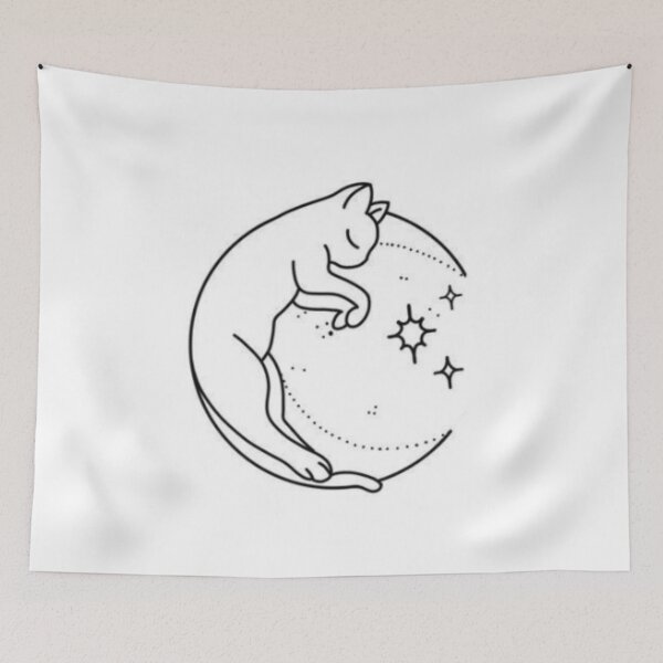 Item preview, Sleeping Cat with Moon and Stars, Black and White designed and sold by Ellecher23.