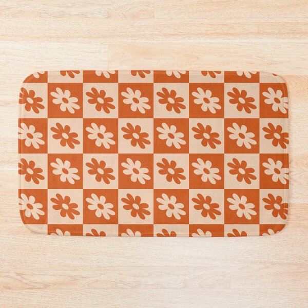 Item preview, Checkerboard Flowers Pattern I in retro rust tan coral designed and sold by nineFlorals.