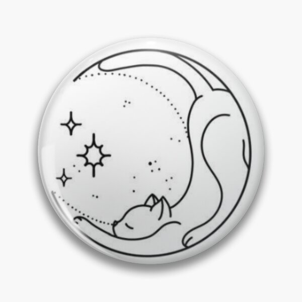 Item preview, Sleeping Cat with Moon and Stars, Black and White, Cute drawing, Cat lovers, Aesthetic, Cute, Adorable cat, Simple Design, Circular, Simple gift, Magical Vibes, Crescent shape designed and sold by Ellecher23.