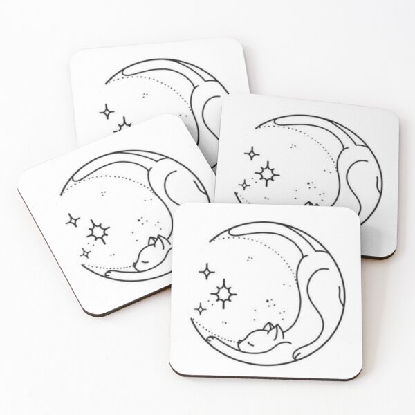 Item preview, Sleeping Cat with Moon and Stars, Black and White, Cute drawing, Cat lovers, Aesthetic, Cute, Adorable cat, Simple Design, Circular, Simple gift, Magical Vibes, Crescent shape designed and sold by Ellecher23.