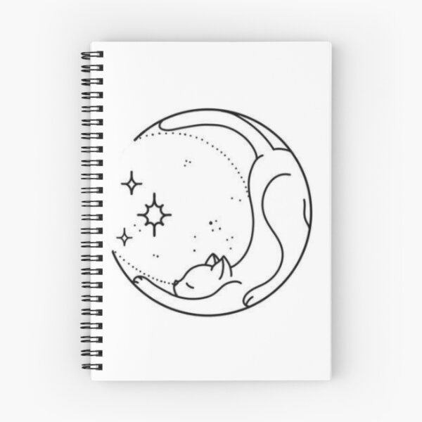 Item preview, Sleeping Cat with Moon and Stars, Black and White, Cute drawing, Cat lovers, Aesthetic, Cute, Adorable cat, Simple Design, Circular, Simple gift, Magical Vibes, Crescent shape designed and sold by Ellecher23.