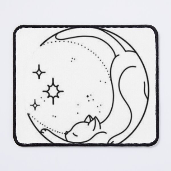 Item preview, Sleeping Cat with Moon and Stars, Black and White, Cute drawing, Cat lovers, Aesthetic, Cute, Adorable cat, Simple Design, Circular, Simple gift, Magical Vibes, Crescent shape designed and sold by Ellecher23.