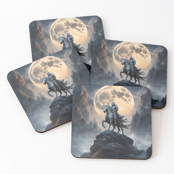 Item preview, Ethereal Rider Under Moonlight Peaks: Mystical Fantasy Artwork designed and sold by Cosmic Enigma.