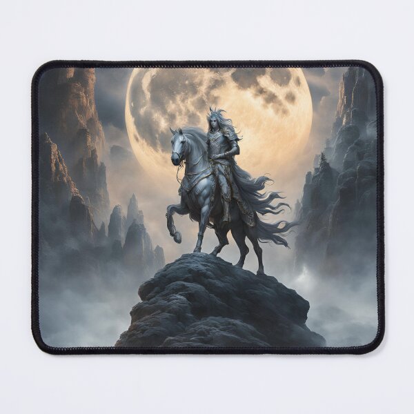 Item preview, Ethereal Rider Under Moonlight Peaks: Mystical Fantasy Artwork designed and sold by Cosmic Enigma.