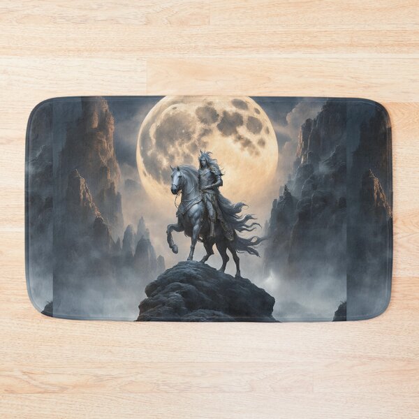 Item preview, Ethereal Rider Under Moonlight Peaks: Mystical Fantasy Artwork designed and sold by Cosmic Enigma.