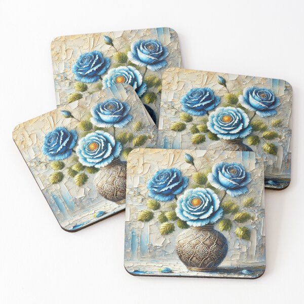 Item preview, Intricately detailed blue roses in an ornate vase, showcased against a textured, artistic background. designed and sold by PholPol1959.