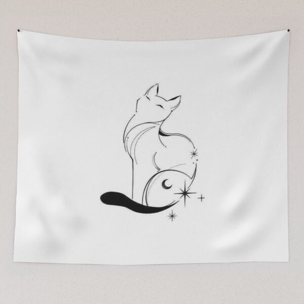 Item preview, Sitting Cat with Moon and Stars, Black and White, Cute drawing, Cat lovers, Aesthetic, Cute, Adorable cat, Simple Design, Circular, Simple gift, Magical Vibes, Crescent shape designed and sold by Ellecher23.
