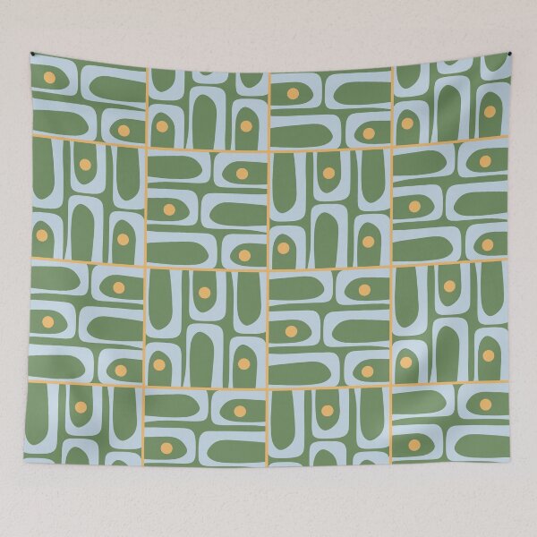 Item preview, Mid Century Modern Piquet Abstract Geometric Multi Pattern in Green Light Blue Yellow-Orange designed and sold by kierkegaard.
