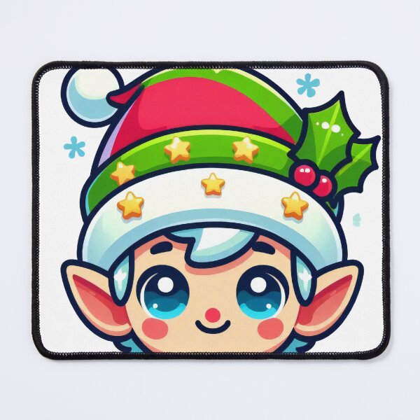 Item preview, Festive Kawaii Elf with Holly and Stars designed and sold by lubushop1.