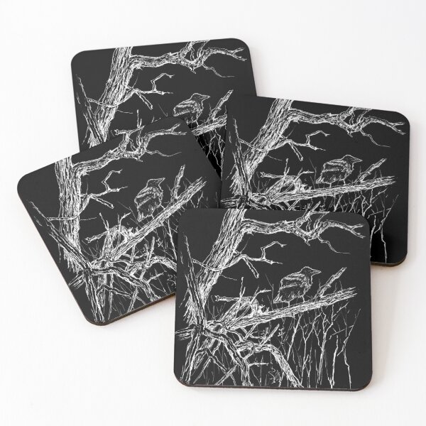 Item preview, Raven in an oak tree white ink drawing designed and sold by GothicByNature.
