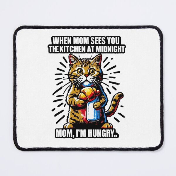 Item preview, Cartoon Cat Frantically Holding Croissant And Milk, MOM I am hungry. designed and sold by Colorful-Garden.