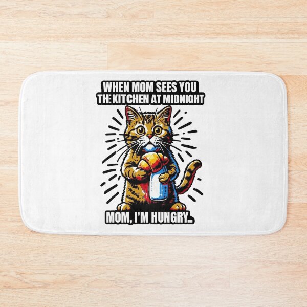 Item preview, Cartoon Cat Frantically Holding Croissant And Milk, MOM I am hungry. designed and sold by Colorful-Garden.