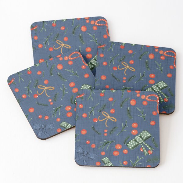 Item preview, Yuletide Holiday Bows and Berries Dark Blue designed and sold by susycosta.