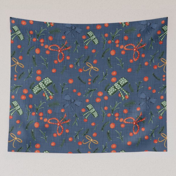 Item preview, Yuletide Holiday Bows and Berries Dark Blue designed and sold by susycosta.