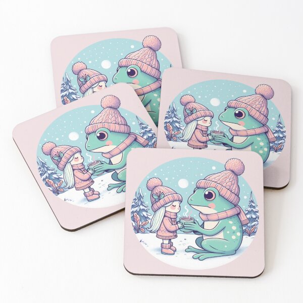 Item preview, Sharing a hot chocolate, frog and fairy girl, fairycore wintertime designed and sold by coloursforkids.
