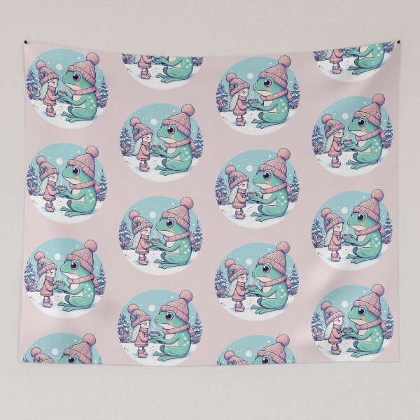 Item preview, Sharing a hot chocolate, frog and fairy girl, fairycore wintertime designed and sold by coloursforkids.