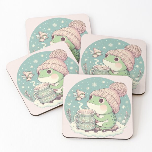 Item preview, Having a hot chocolate, frog and fairy girl, fairycore wintertime designed and sold by coloursforkids.