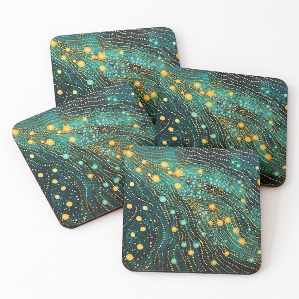 Item preview, Arte de puntos de inspiración aborigen - Con olas de verde esmeralda designed and sold by GrinGalore.