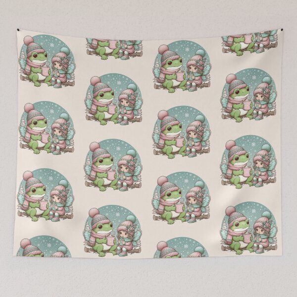 Item preview, Fairy Winter mood, frog and fairy girl, fairycore hot drinks in wintertime designed and sold by coloursforkids.