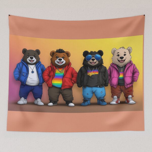 Item preview, depicts four playful cartoon-style bears dressed in colorful streetwear designed and sold by MamaDong.