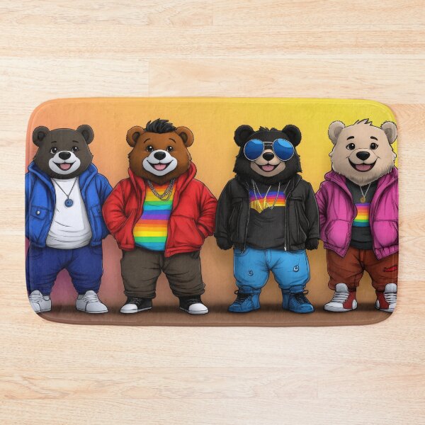 Item preview, depicts four playful cartoon-style bears dressed in colorful streetwear designed and sold by MamaDong.