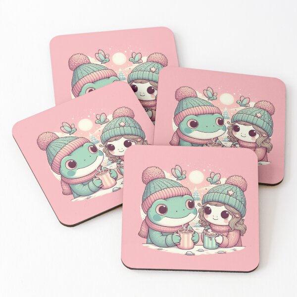 Item preview, BFFs, Fairy Winter mood, frog and fairy girl, fairycore hot drinks in wintertime designed and sold by coloursforkids.