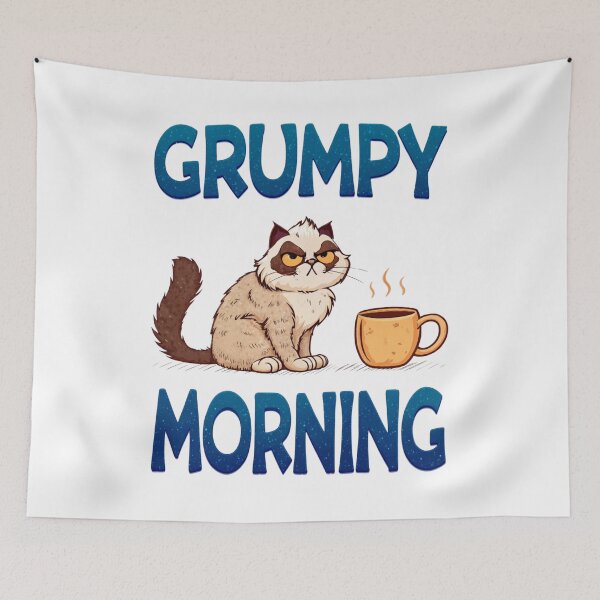 Item preview, Grumpy Morning Cat,Cartoon Cat Frantically Holding Croissant And Milk, MOM I am hungry. designed and sold by Colorful-Garden.