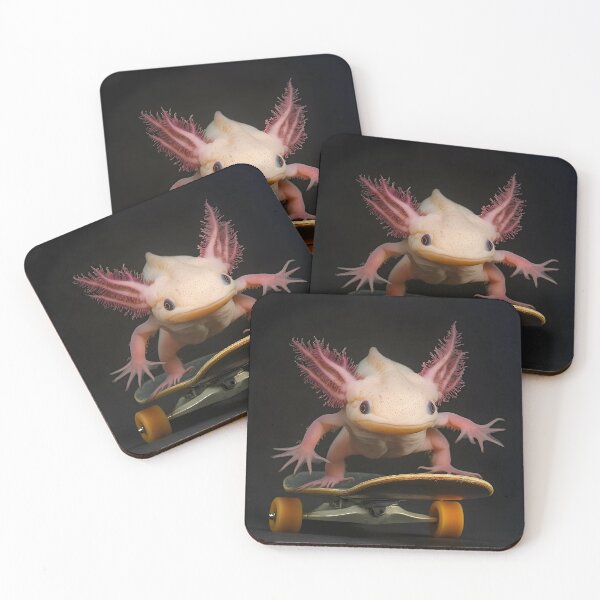 Item preview, poster of pink axolot on a skateboard on a black background designed and sold by AlinaMalina24.