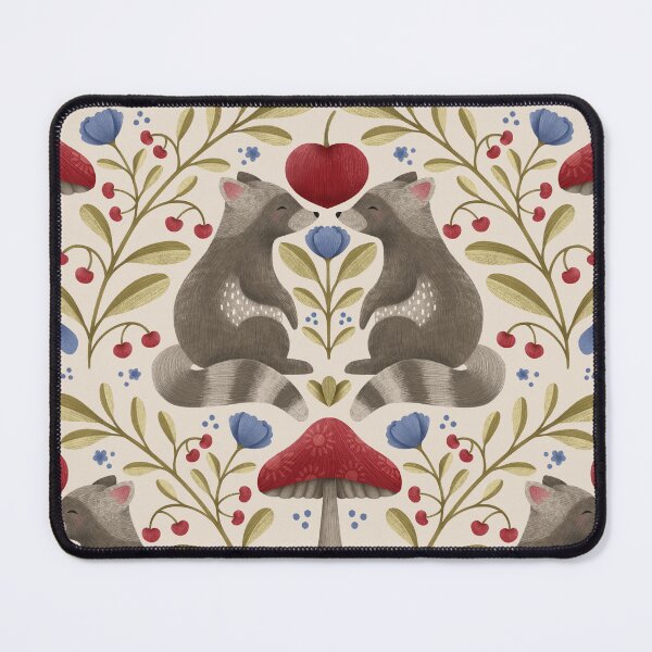 Item preview, Raccoon Rendezvous, Cherries & Leaves on beige designed and sold by OzdeBayer.