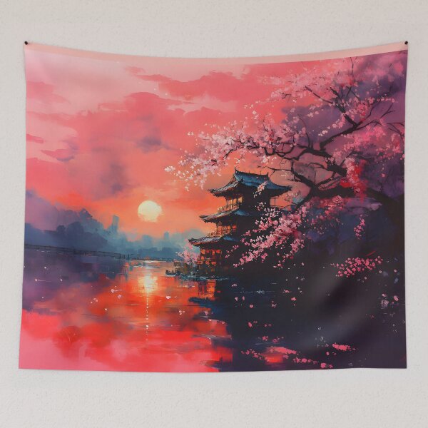 Item preview, Sakura Sunset Landscape designed and sold by Sakashi-Canvas.
