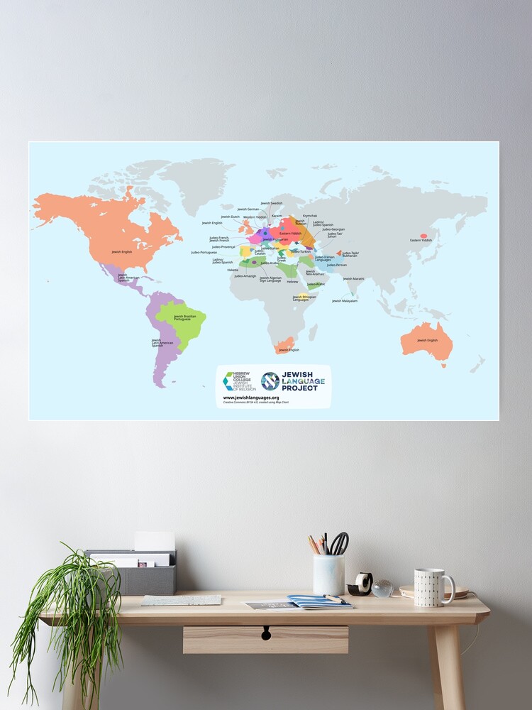 Thumbnail 1 of 3, Poster, Map of Jewish languages designed and sold by hucjlp.