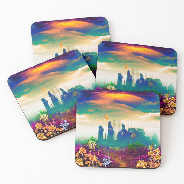 Item preview, Ancient dark green castle in spring with burning sky designed and sold by MerryCrown.
